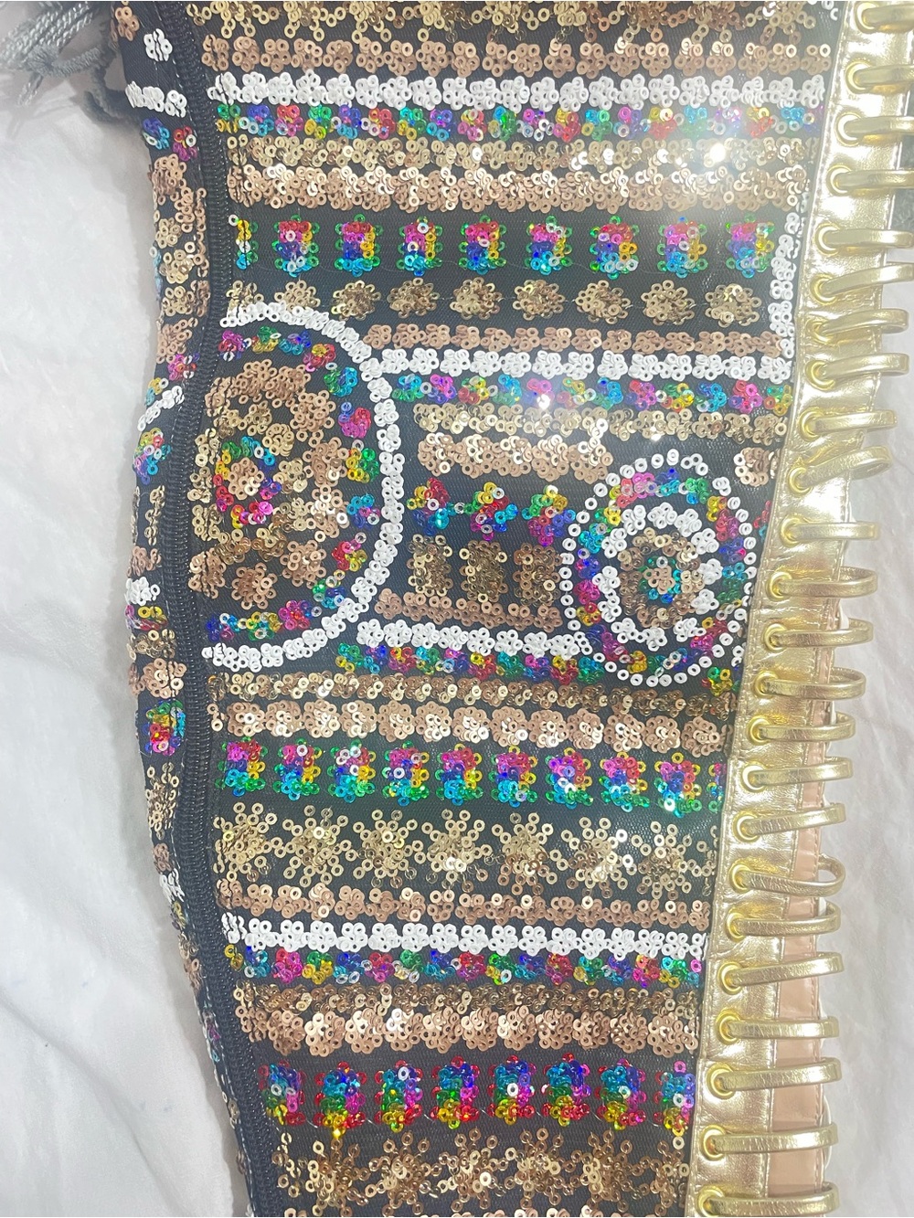 Embellished Gold High-Stiletto Thigh Boots - Multi Sequins - Picture 4 of 10
